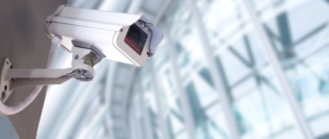 commercial video surveillance camera in use